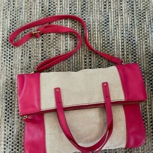 Fossil Explorer Red and Tan Messenger Canvas Crossbody Tote NWOT